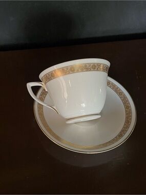 Vintage 1962 Royal Worcester White Porcelain Teacup and Saucer with Gold Band